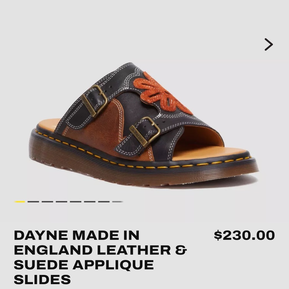 Dr. Martens dayne made in England leather and suede appliqué